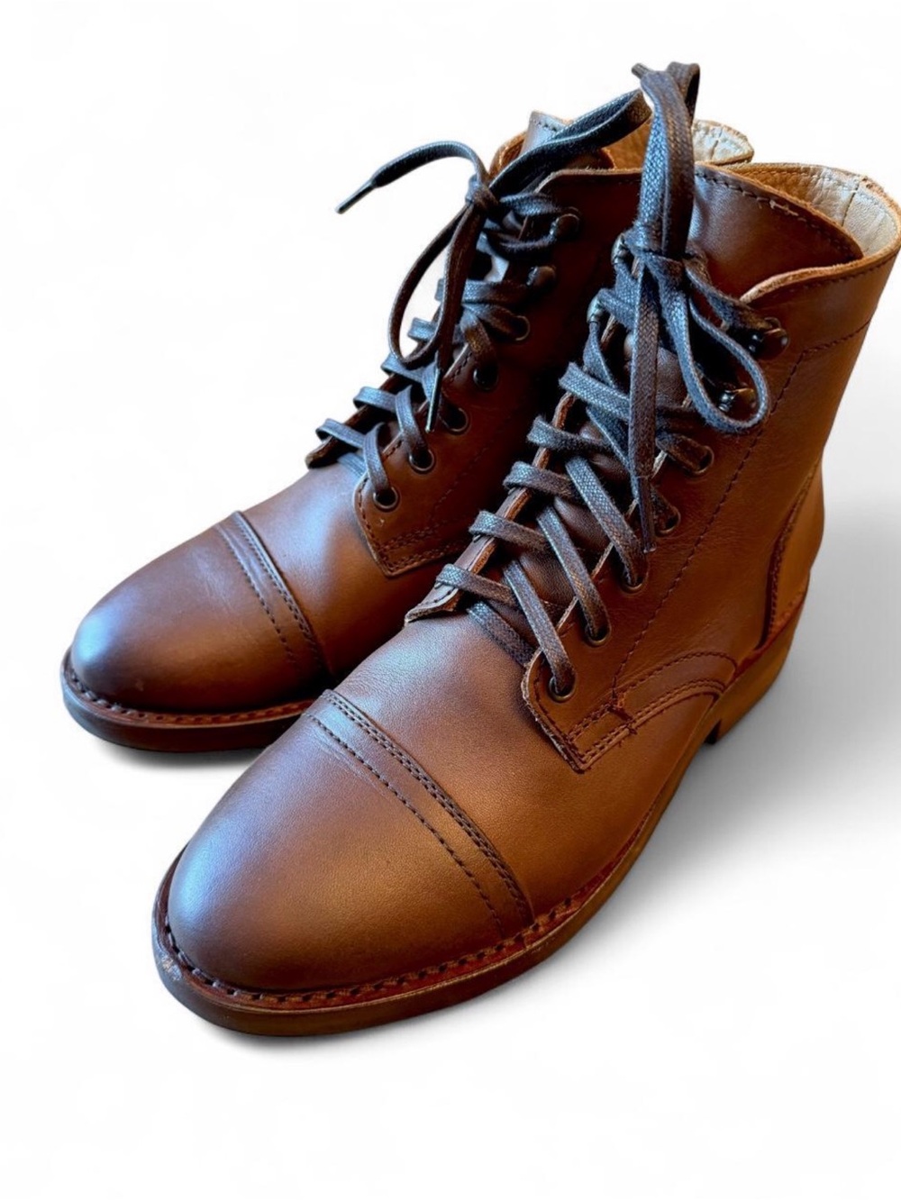 Thursday Boots Captain Walnut Brown Leather Lace Up Cap Toe Boot 8.5